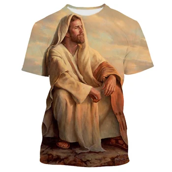3D Creștin Isus Pictură în Ulei Tipărite Bărbați T-shirty Supradimensionat Vintage Tricou Streetwear Estetice Y2K Moale Unisex Topuri Baieti