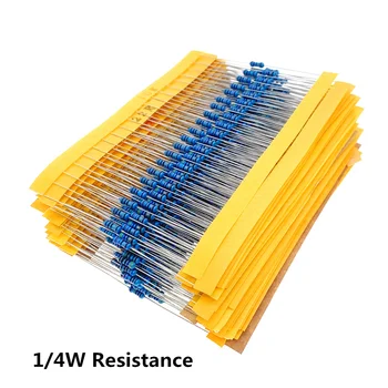 600pcs/set de 30 de Tipuri 1/4W Rezistență 1% Metal Film Resistor Pack Assorted Kit 1K 10K 100K 220ohm 1M Rezistențe 300pcs/set
