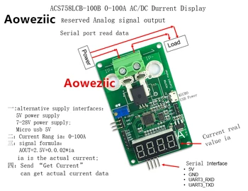 ACS758LCB-100B 0-100A AC/DC curent de afișare metru semnal Analogic de ieșire este potrivit pentru dezvoltarea de alimentare prin USB interfață