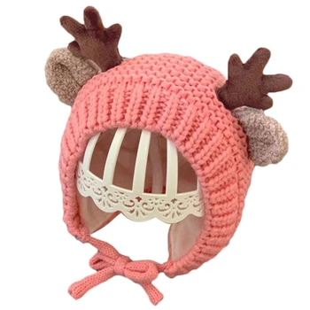 Bebe Iarna Beanie Hat Coarne De Cerb Ren Earflap Cap Cald Tricotate Croșetat Căciulă Vânt Cald Earmuff