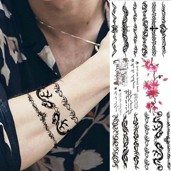 Dragon negru Tatuaje Temporare Pentru Barbati Bay copii Brățară Versetul Flori Fals Brățară Tatuaj Autocolant Impermeabil Tatuaj pe Antebraț