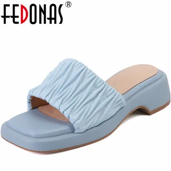 FEDONAS Concis Bucată Papuci de Vara New Sosire Tocuri Groase Platforme Cutat de Lucru Ocazional Moale Confortabil Pantofi de Femeie 2023