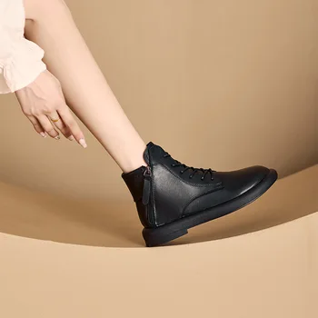 Femei de lux Vintage Cizme 2024 Toamna Iarna Noi, Originale, din Piele coreean Fermoar Scurt Cizme de Moda cu Fund Plat Pantofi Casual