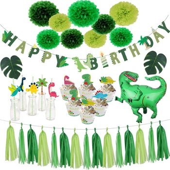 Hohote de Dinozaur Petrecere Balon Bunting Tacamuri de unica folosinta Toppers Tort Sălbatic 1 Băiat Ziua de naștere Petrecere Copil de Dus Decor