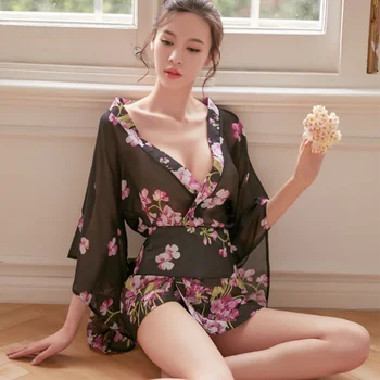 Japoneze, plasă de perspectivă kimono imprimate șifon uniformă nouă seducatoare si sexy set