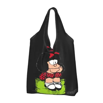 Mafalda De Gândire Alimente Tote Geantă De Cumpărături De Moda Pentru Femei Quino Desene Animate De Benzi Desenate Cumparator Geantă De Umăr Mare Capacitate Geantă De Mână