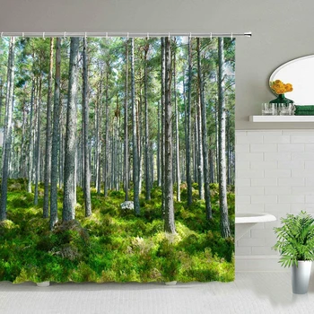 Moderne de Imprimare 3D Peisaj Forestier Perdele de Duș Planta Verde Copac Peisaj de Baie Set de perdele Baie Decor Ecran Cortina Baño