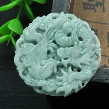 Mână sculptate natural green jade dragon Phoenix noroc jad cadou charm pandantiv