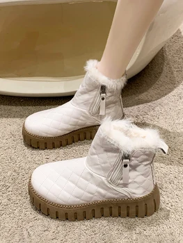 Runda Toe Cizme De Zapada Pentru Femei Cu Fermoar Pantofi Cizme-Femei Toc Plat Încălțăminte De Iarnă Lolita Din Piele Doamnelor 2023 Med Jumătatea Vițel