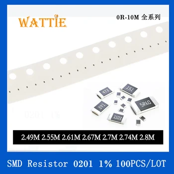 SMD Rezistor 0201 1% 2.49 M 2.55 M 2.61 M 2.67 M 2,7 M 2.74 M 2,8 M 100BUC/lot chip rezistențe 1/20W 0,6 mm*0.3 mm