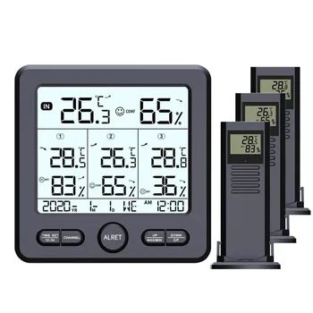 Statie meteo Interior/Exterior Senzori Wireless Digital Termometru Higrometru LED-uri Display LCD Termometru Cu 3 Senzori la Distanță