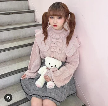 Stil japonez Tricotate Pulover Feminin de Zbor Umar Casual Drăguț Dulce de Iarna pentru Femei pulover Pulover Fata Dulce Pulover de Sus