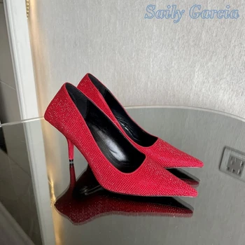 Stras Subliniat Toe Slip On De Primăvară Femeie Pompe Stilet Tocuri Concis Solid 2022 Moda New Sosire Pista Catwalk Pantofi