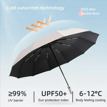 Umbrela Ploios Bărbați Și Dublu Automată 32 Sunproof Uv, Parasolar Umbrela de soare Ultra-puternic Impermeabil, Windproof Os Soare Pentru