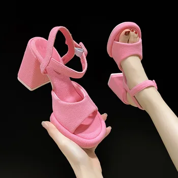 Vara Sandale Femei Indesata Toc Înalt Pantofi Roz 2023 Vara Platforma Sexy Peep Toe Glezna, Catarama Birou De Pantofi Doamnă Drăguț Elegant