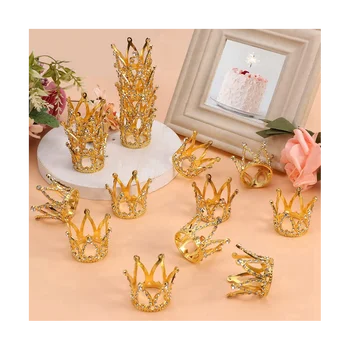 10 Buc de Aur Tort Fân Copil Mic Mic Stras Tiara Coroana pentru Aranjamente florale Duș Ziua Decor Nunta