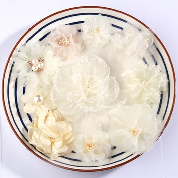 10BUC/Lot Bej Serie Mix de Stiluri Set Sifon Tesatura Flori Pentru Invitatie de Nunta Flori Artificiale Pentru Rochie Pălărie Decor