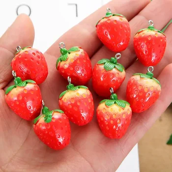 10pc 3D Capsuni Rășină Farmece Legăna Buclă Pandantive Fructe Drăguț cu Hopuri pentru a Face Bijuterii Cercei Colier Accesorii de Moda