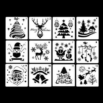 12 Buc Plastic Pictura Stencil,Teme De Crăciun Moș Crăciun, Om De Zăpadă, Pom De Crăciun Cu Zăpadă Elan Jingle Bell Desen Pulverizare