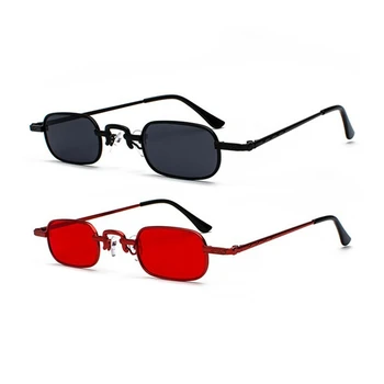 2 buc Retro Punk Ochelari Clar Pătrat ochelari de Soare pentru Femei ochelari de Soare Retro Bărbați Cadru Metalic - Roșu & Negru Negru + Gri