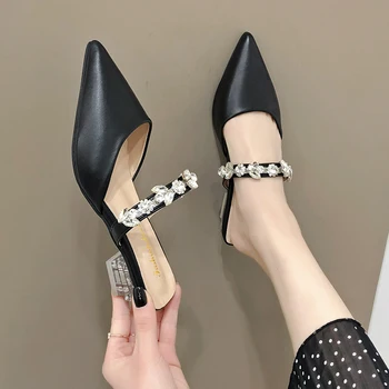 2020 Noi De Vara, Papuci De Femei Pantofi Pentru Femeie Catâri Cristal De Diamant Pantofi Casual Gros Tocuri Ascuțite Toe Sexy Si Damele De Pantofi
