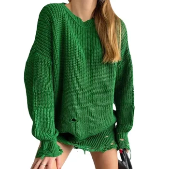 2022 nou toamna și iarna decolteu supradimensionate tricotate pentru femei rochie pulover cu maneca lunga elegante, casual, de stradă tendință rochie vrac