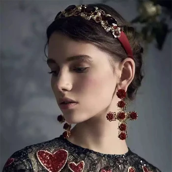2024 Baroc, Vintage Cruce de Aur Cercei pentru Femei Fete Email Flori de Trandafir Cercei Boemia Stras Bijuterii Elegant Cadou