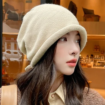 2024 Iarna Balaclava Pălării Pentru Femei Stil Coreean În Aer Liber Cald Cordon Pălării Tricotate Gluga Capace Drăguț Crimpat Căciuli Capace