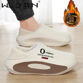 2024 Iarna Bumbac Pantofi pentru Bărbați Papuci Casual Acasă Pantofi de Îmbrăcăminte exterioară pentru Femei, Tălpi Groase antiderapante Pluș Sandale Papuci de Interior