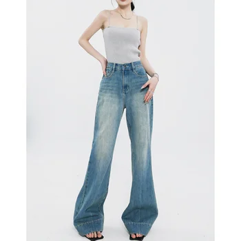 2024 NOU Blugi pentru Femei de Înaltă Calitate, de Înaltă Talie American Pantaloni Largi Picior Solid Y2K Moda Vintage de Primăvară Drept Pantaloni