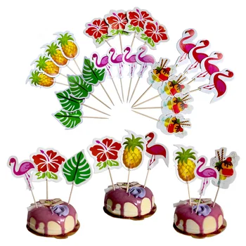 24buc Tort a Introduce Cardul de Masă Desert Decor Hawaian Scobitori cu Flamingo Frunze de Palmier în Formă de Vară Beach Party Decor