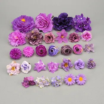 29Pcs/Pachet Violet, Bujor Mătase Artificială Cap de Floare Combo Set pentru DIY Petrecere de Nunta Florale de Perete Număr de Ziua Decor