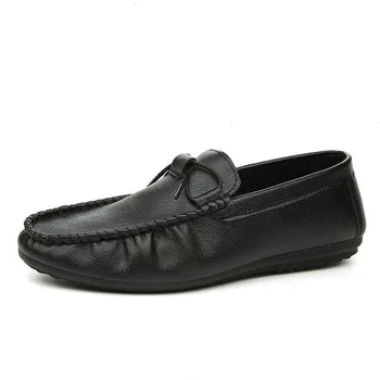 39-44 Mens Piele Pantofi de Primavara Toamna Plat cu talpi Slip-on Culoare Solidă Neagră Suprafață Moale Casual sex Masculin Încălțăminte H30