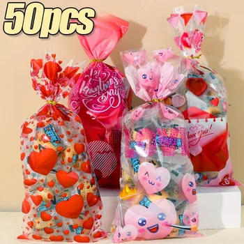 50PCS Plastic Bomboane Sac de Ziua Îndrăgostiților Petrecere de Nunta, Cadouri Decoratiuni Transparent Bomboane Cookie Ciocolata Cadouri de Ambalare Pungă