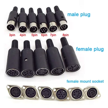 5pcs Lipire Conector DIN 3 4 5 6 7 8 Pini DIN Masculin Feminin Plug cu Mâner de Plastic + Feminin Socket Decojite de pe Panoul de Montare Șasiu