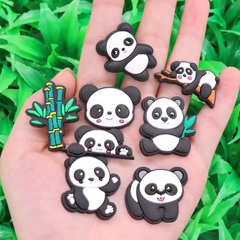8PCS Animale Drăguț Panda Bambus Pantofi Farmece Accesorii Catarama Bloca Sandale Decoratiuni DIY Bratari Croc Jibz Copii Petrecere Cadou