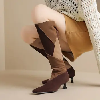 9 Ani Shop Microfibra + Piele Naturala Pentru Femei Cizme Pentru Femei Cizme Pentru Echitatie Confortabil Square Toe Pantofi De Iarna De Moda Cizme Genunchi