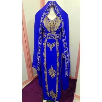 Albastru African Rochie Fancy Abaya Dubai Caftan Formale cu Margele de Caftan Marocan pentru Femei Tendințele Modei