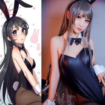 Anime Sakurajima Mai Cosplay Costum Lenjerie Sexy Femei Organism De Sex Costum De Menajera Bunny Fata Cosplay Mujer Negru Salopeta Sexy