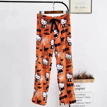Aoger Sanrio Hello Kitty Pijama Pantaloni Femei Toamna Iarna Flanel Cald Pijamale La Modă Drăguț Halloween Acasă Purta Haine Y2k