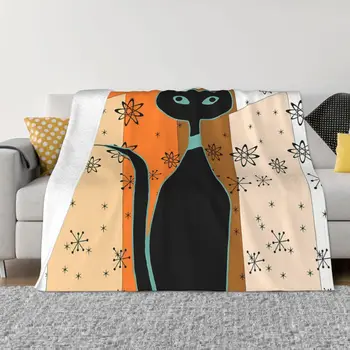 Atomic Cat de Stil Vechi Kitty Înconjurat De Zbor Starbursts Portabil Cald Arunca Pături pentru Pat Voiaj