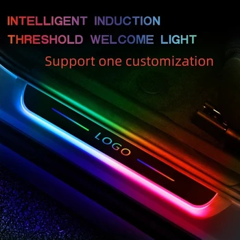 Auto fără fir Interior Lumina LED RGB Pragului de Ușă Lampă Magnetică Sens Comutator Pedala de bun venit Atmosfera Styling Accesorii Cu Logo-ul