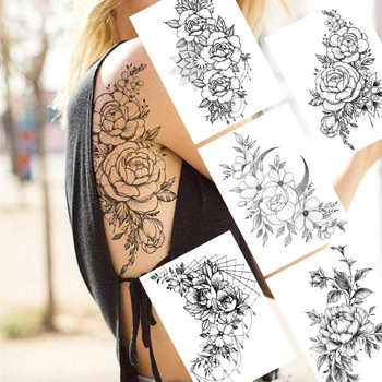 Bijuterii False Tatuaj Temporar Sricker Floare Neagra Rose Body Art Decor Pentru Spectacol Vacanta Impermeabil Fashion Tatoo Pentru Femei