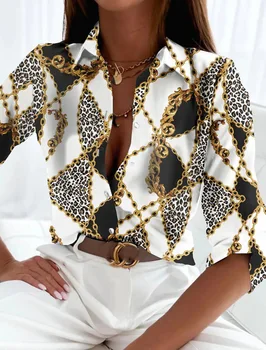 Casual cu Maneci Lungi de Imprimare de Tricouri si Bluze 2023 Moda de Primăvară Butonul Subțire Cămașă de Sus Toamnă Birou Elegant de culoare Albă Cămașă Femei