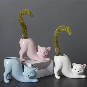 Cat De Plantat Plante Suculente Oală Decorativ Hidroponice Plantat Creative Drăguț Pisica Coada Ghiveci Desktop Plantat Vaza Titular