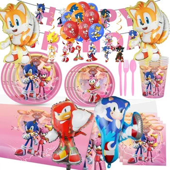 Copiii Fericiți De Ziua Decor Sonic Baloane Portabil Cutie De Bomboane Baby Shower Cadouri Globos Tacamuri De Unica Folosinta Tort Fân