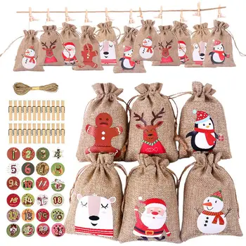 Crăciun Advent Calendar Sac de Cadouri DIY Candy Bag Ghirlanda Set Agățat de Perete Cordon de Pungi de Cadouri Cu Clip de Depozitare Consumabile