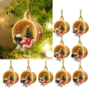 Crăciun Câine Animal Pandantiv Acrilic Plat Decorare Pom de Crăciun Pandantiv Petrecere de Vacanță Cadou Ornamente pentru Sala (nu 3d)