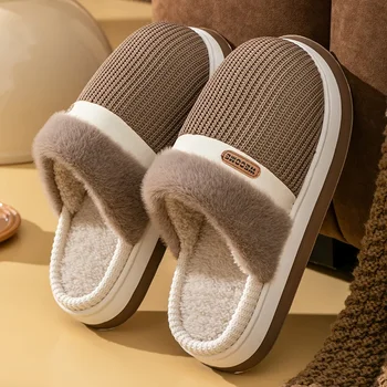 Cuplu De Bumbac Papuci Bărbați Coreea De Iarna Interior Casa De Moda Anti-Alunecare De Pluș Cald Fund Gros Plat Pantofi De Bumbac Catâri