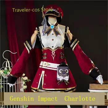 Călător-pentru că Anime Joc Genshin Impact Charlotte Costum Cosplay Costum Uniforma de Halloween Petrecere de Carnaval jocuri de Rol Tinuta Set Complet